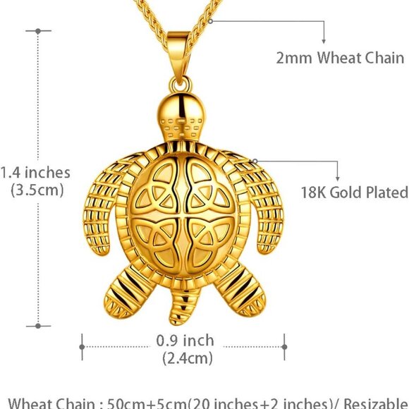 Turtle Necklaces/Rings Celtic Knot Pendant Silver/18K Gold/Black Gun Plated Anim - Picture 6 of 7